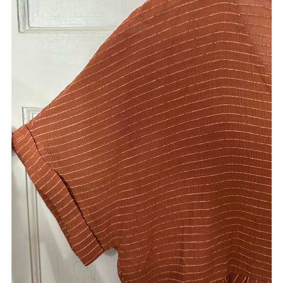 Blu Pepper Anthropologie Rust Brown Striped Peplum Babydoll Blouse Medium V Neck - Picture 4 of 7